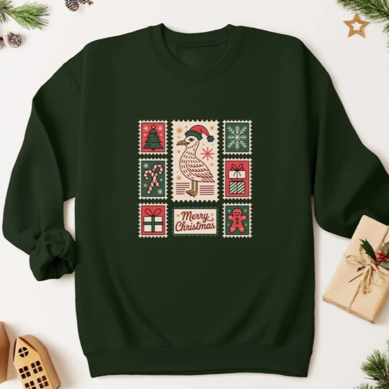 

Рождественский джемпер с изображением чайки, винтажный рождественский свитер для любителей птиц, осенние и зимние термоодинаковые толстовки с круглым вырезом и длинными рукавами