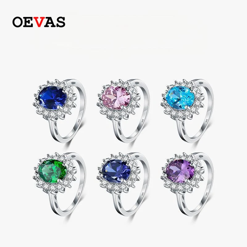 OEVAS 100% 925 Sterling Silver 7*9MM High Carbon Diamond Rings for Women Sparking Engagement Party Gift Fine Jewelry Wholesale