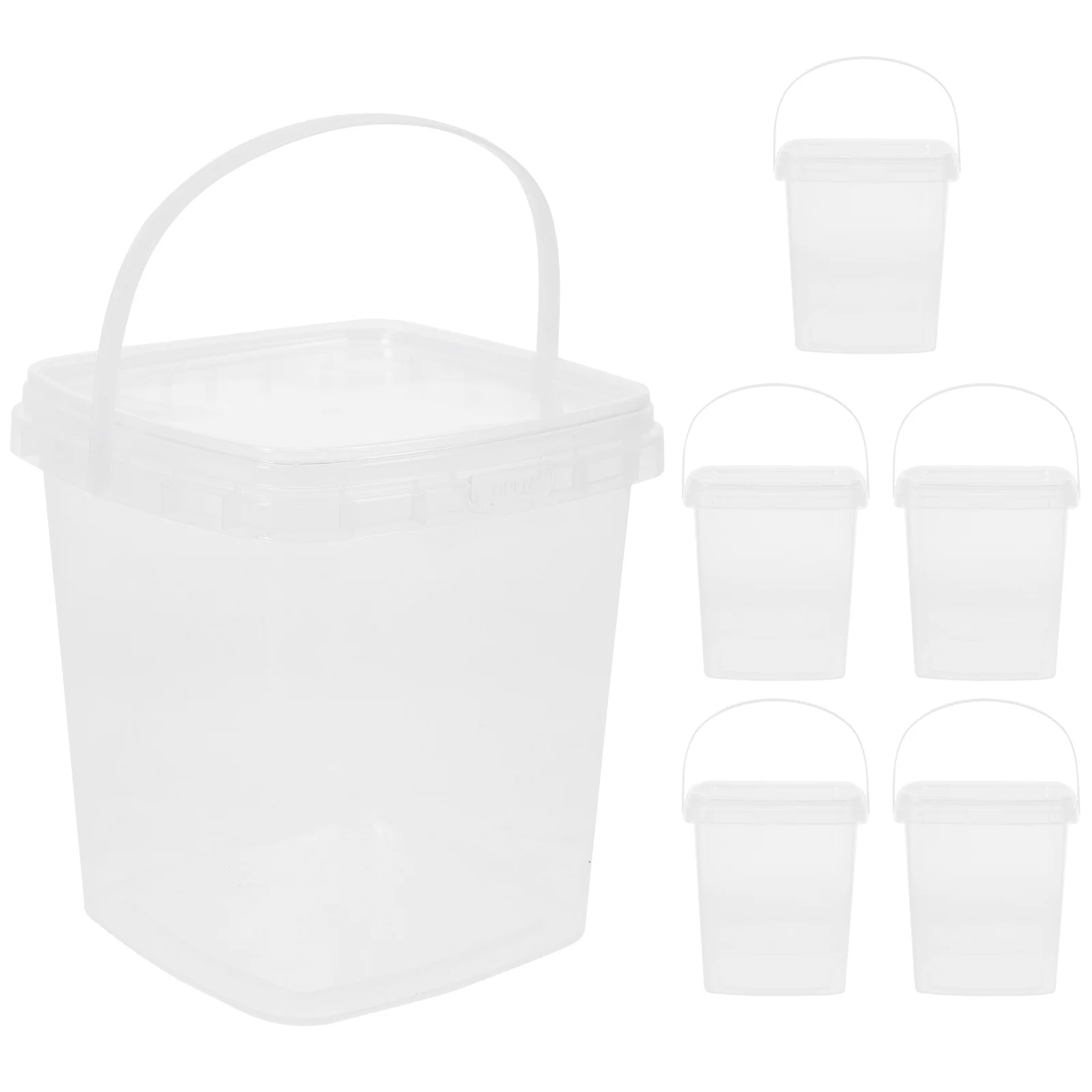 

6pcs Square Clear 1L Small Bucket Lid Ice Cream Container Milk Tea Popcorn Storage Bpa-Free Cold Drink Juice Fruit Bucket