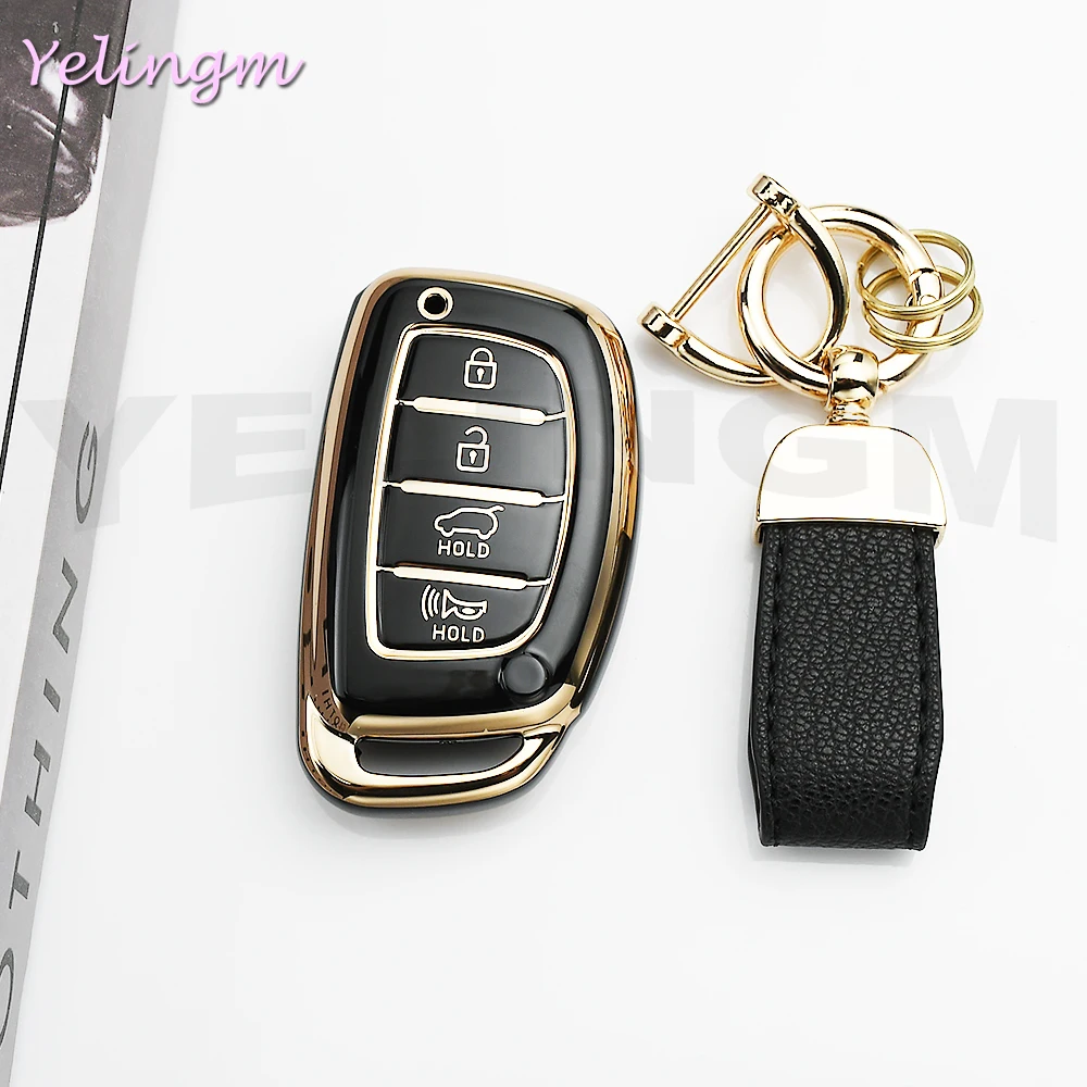 TPU 4-Tasten-Autoschlüsselhülle für Hyundai Tucson Santa Fe Rena Sonata Elantra Creta Ix35 Ix45 I10 I30 I40 Zubehör