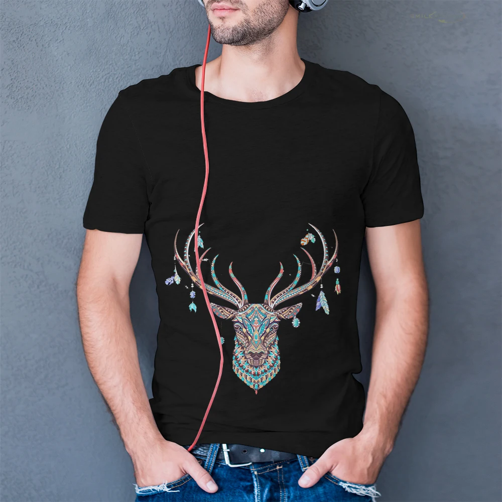 2024 New Christmas Eve Deer 3D Printed T-shirt Fashion Antler Gift Short Sleeve Round Neck Tops Large Size Unisex kid's Clothing