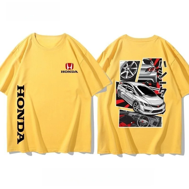 

Honda Civic Мотоцикл с короткими рукавами Классический модифицированный автомобиль Культура JDM Автомобиль Гоночный болельщик Футболка Клубный мужской топ