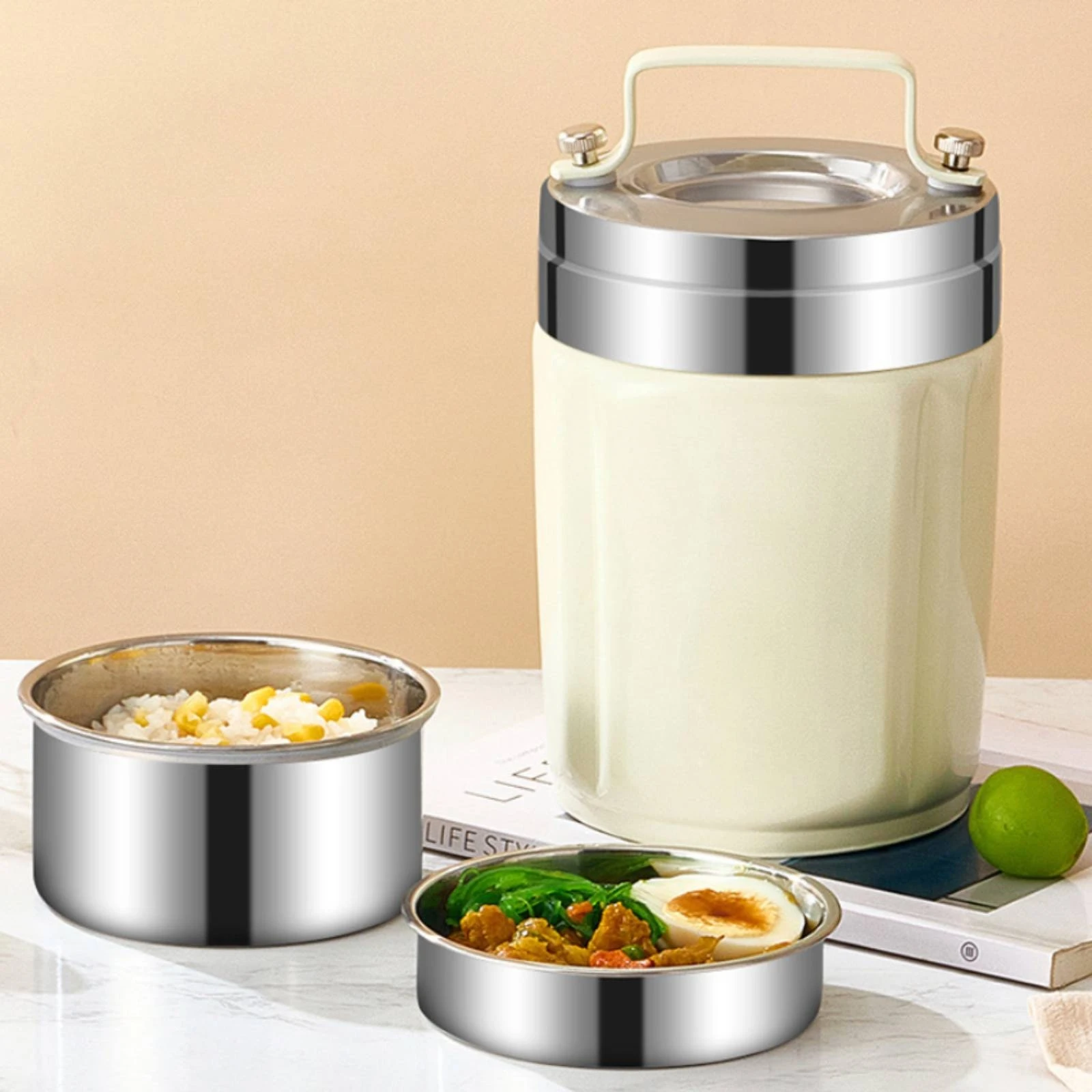 

Vacuum Insulated Lunch Box Portable Handle Stainless Steel Lunch Container Food Storage Leak-Resistant for Travel