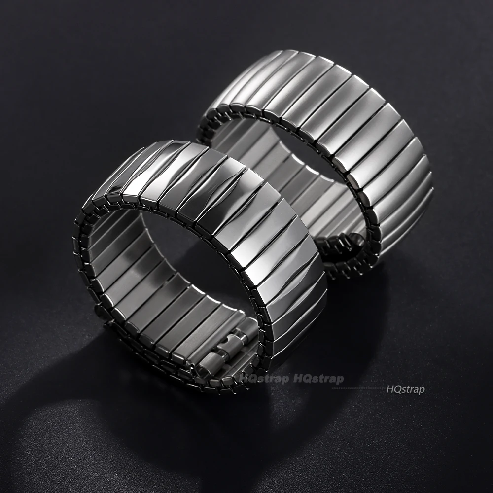 Elastisches Edelstahl-Uhrenarmband für Swatch, 17 mm, 20 mm, Herren und Damen, Metall-Stretch-Erweiterungsarmband, poliertes mattes Armband – Detail 4