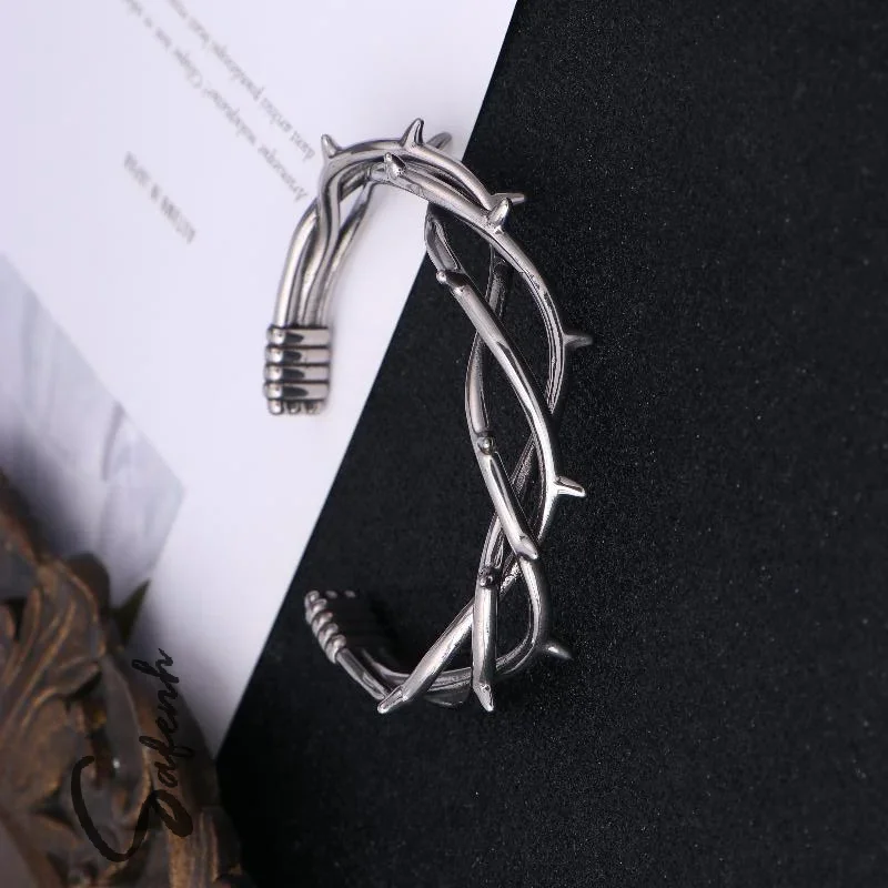 Gothic Thorn Cuff Bracelet For Unisex Punk Barbed Wire Bangle Stainless Steel Twisted Jewelry Gift