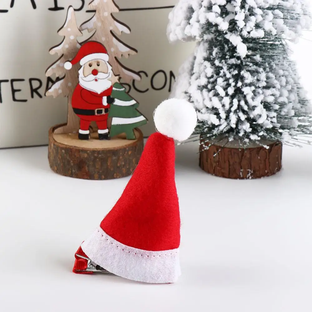 Merry Christmas Decor Red Christmas Hat Hairpin Red Barrette Santa Claus Children Deer antler Hair Clip Plush Kids Gifts