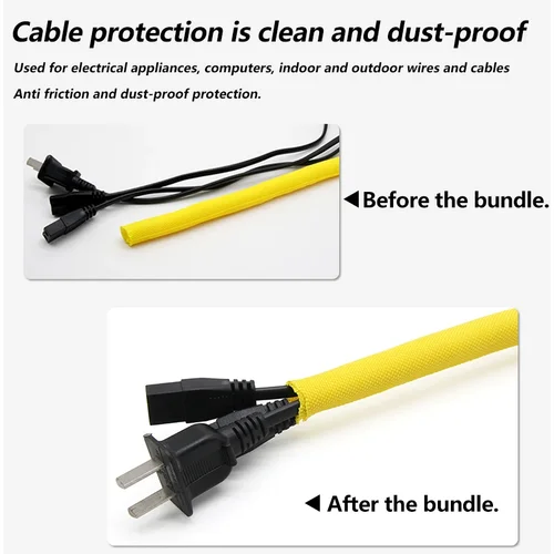 Imagen 2 del producto Manga trenzada expandible de PET con cierre automático, envoltura aislante negra, funda de cierre automático, organizador de línea de protección de Cable, 1 ~ 10m