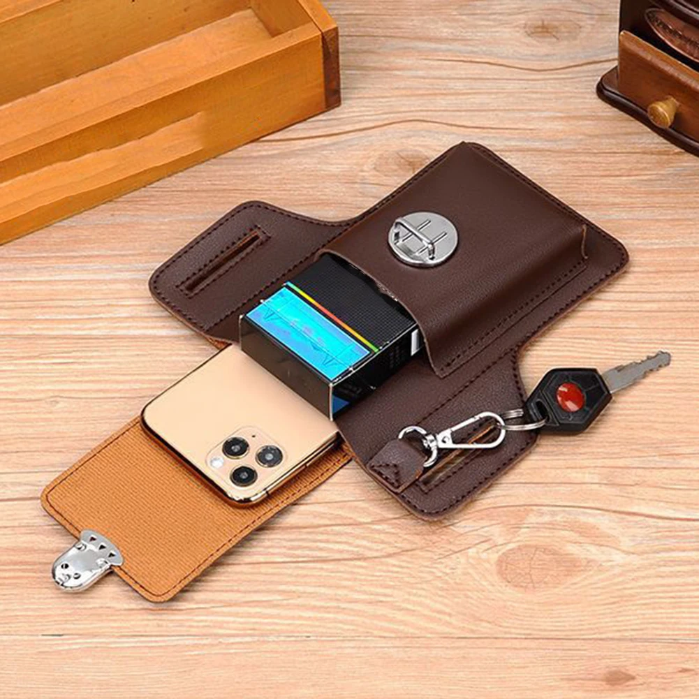 Men Loop Holster Waist Bag Vintage Leather Phone Pouch Bag Multi-compartment Mini Wallet Male PU Solid Color Cellphone Belt Bags