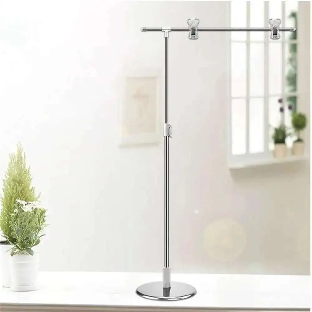 Adjustable L Bracket Height Stainless Steel Pole Pop Shelf Desk Table Top Advertising Poster Banner Hanging Clip Display Stand