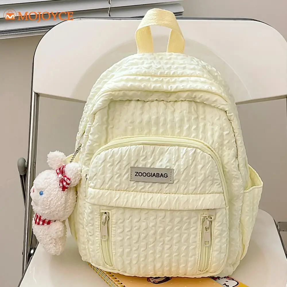 Women Pleated Fashion Backpack Japanese Lightweight Small Rucksack Nylon Solid Shoulder Bag Large Capacity Multi-Pocket Knapsack