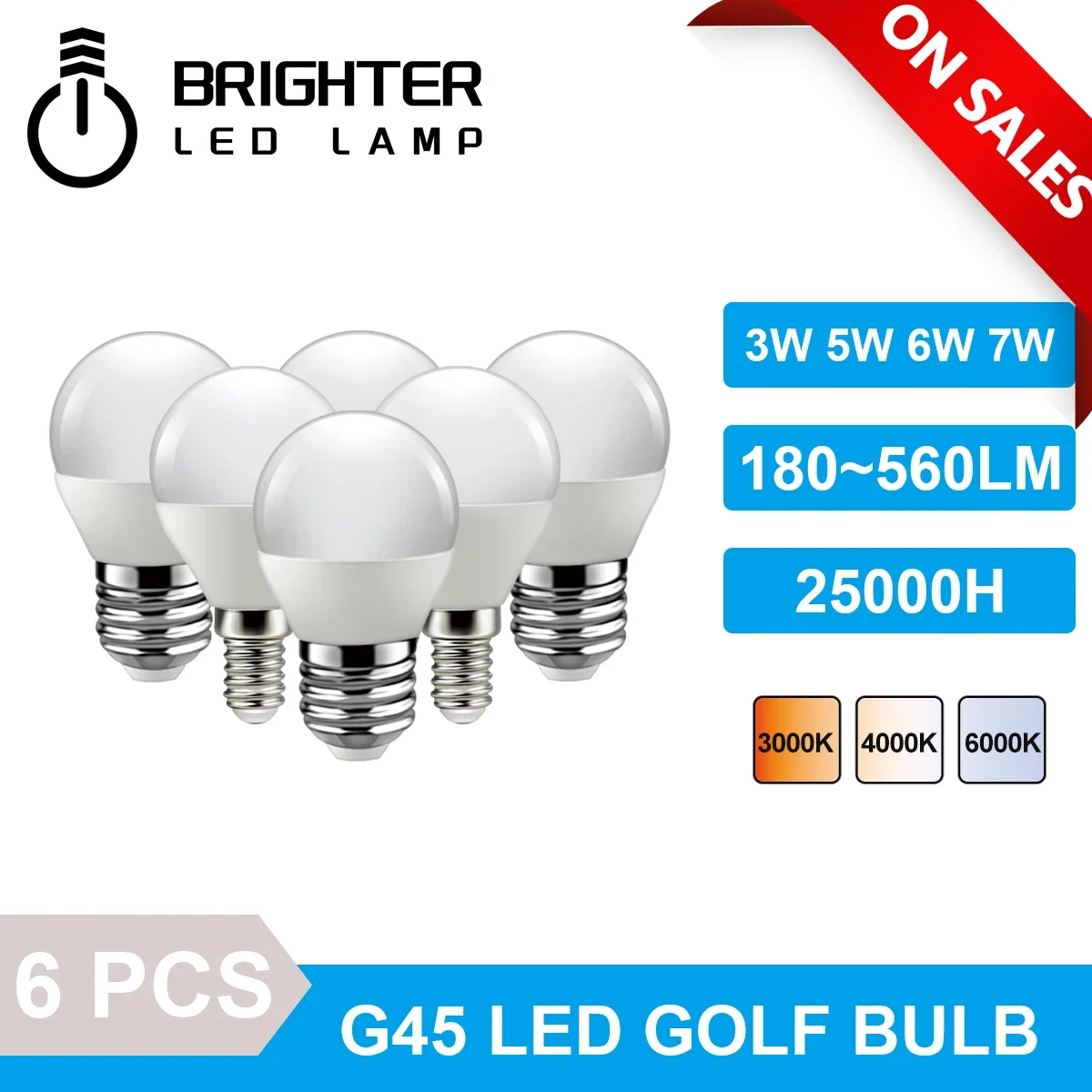 

6 Pcs Led Golf Bulb G45 3W-7W E14 E27 B22 AC220V Warm White 3000K Daylight 4000K Cold White 6000K Lamp Light For Home Decoration