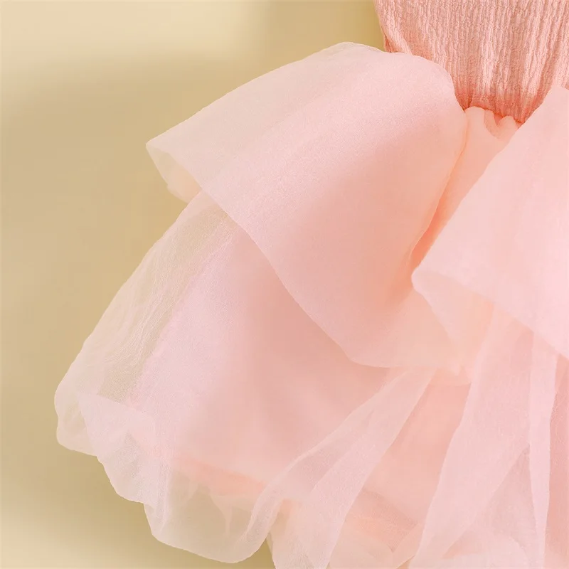 Summer Cute Kids Girls Dress Birthday Party Princess Dress Children Solid Color Sleeveless Girl Wedding Tutu Tulle Dresses