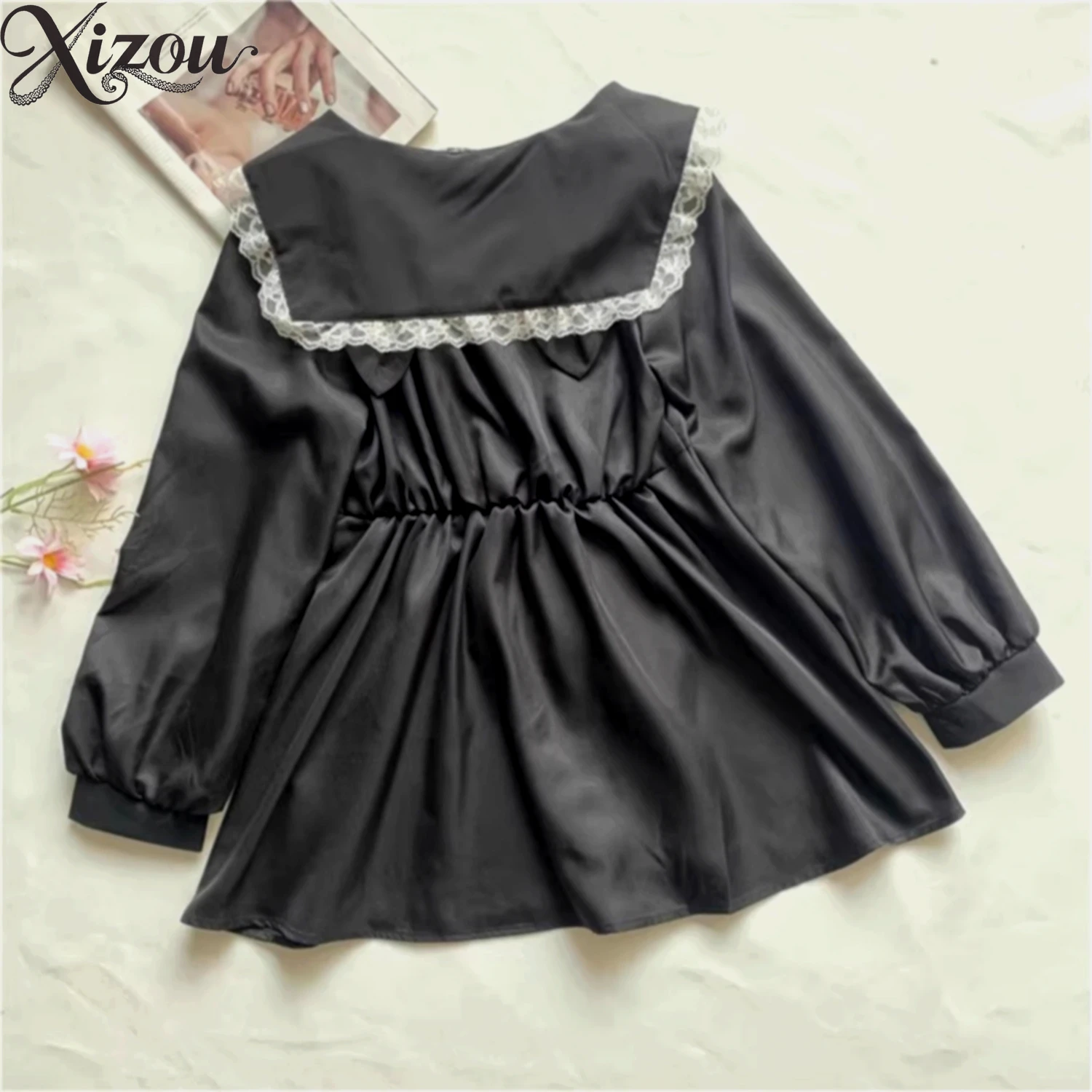 Japanische süße Lolita Matrosenkragen Spitzenbesatz Schleife Kleid Shorts Set Langarm Kawaii Frauen zweiteilige Outfits Y2k JK Anzug