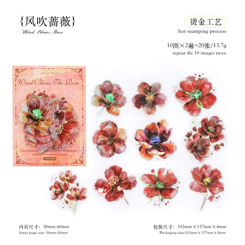 20 stks retro stijl plant bloem PET sticker handleiding account DIY plakboek decoratie briefpapier materiaal pakket