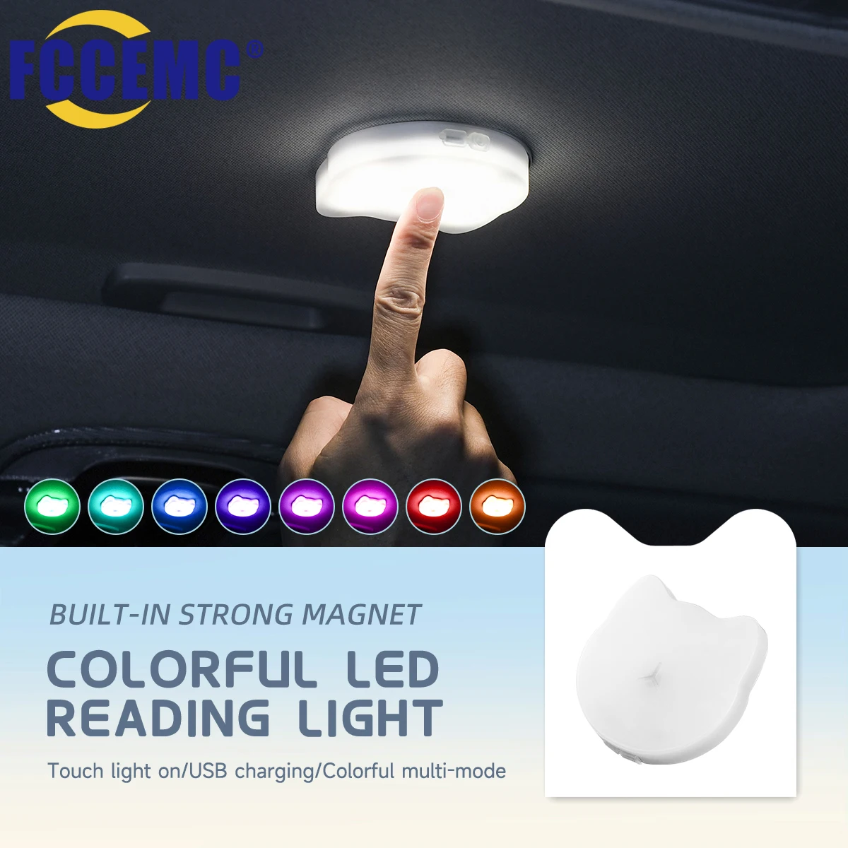 

LED Touch Light Wireless RGB Atmosphere Light USB Charging Magnet Base Auto Roof Ceiling Reading Lamp Car Interior Lighting