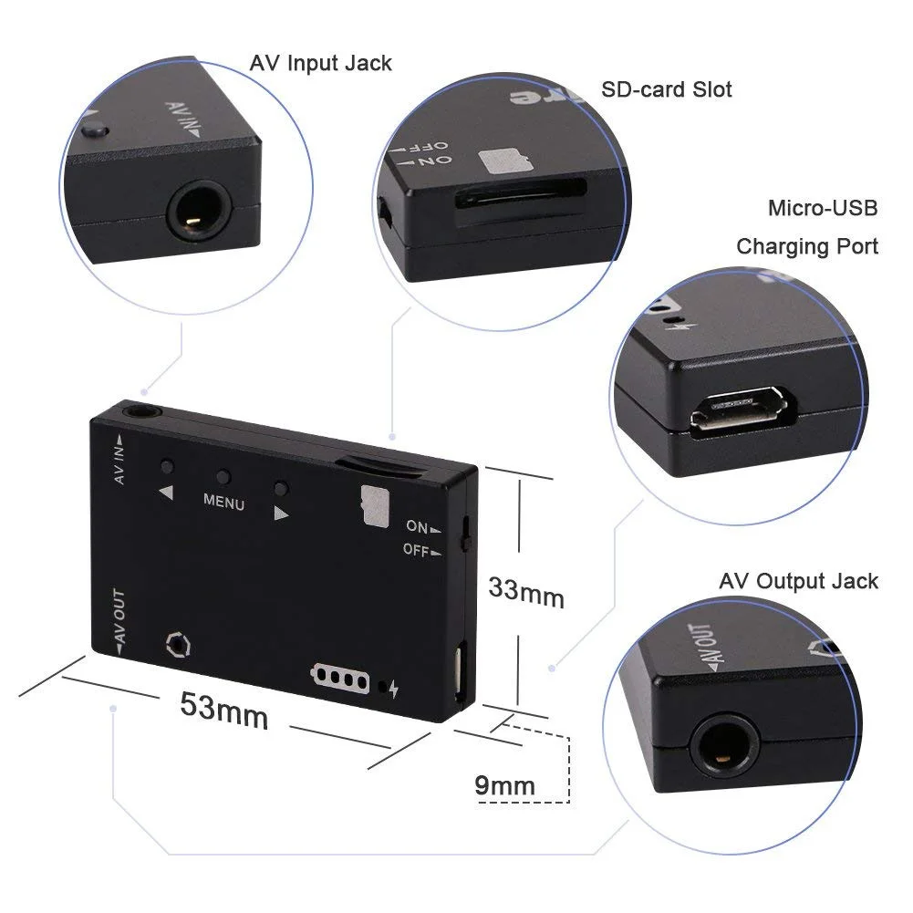 FPV Recorder Mini FPV DVR Module NTSC/PAL Switchable Built-in Battery Video Audio FPV Recorder