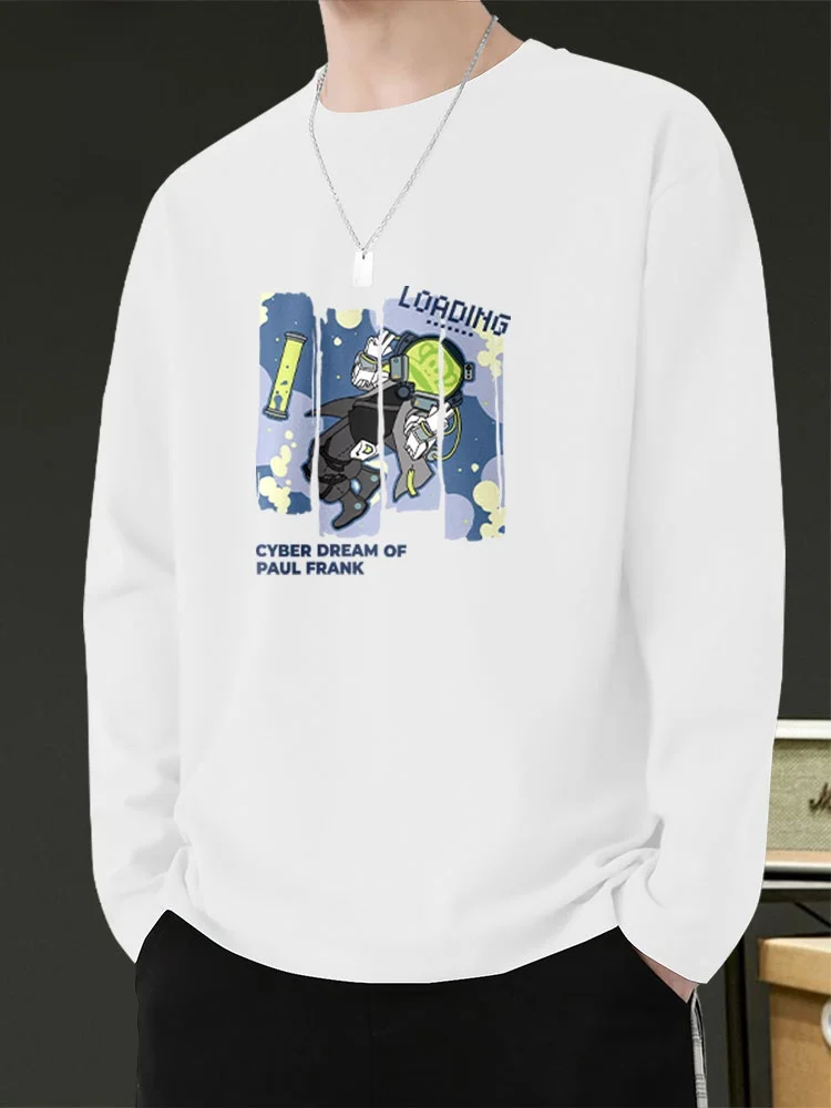 

M Long Sve Basic irt Simple Design Monkey Print Cotton T-irt White Color for Commuting And Youth Faion