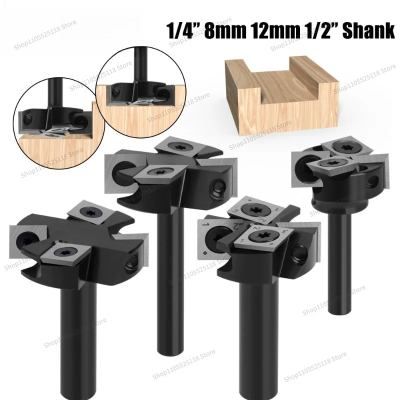 For 6.35/8/12/12.7 Handle All Black Four-blade Broken Board Knife, Slotting Knife, Woodworking Special Trimming Machine