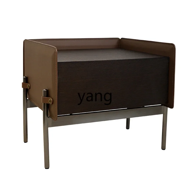 LH minimalist bedside table modern minimalist retro light luxury saddle leather bedroom bedside table