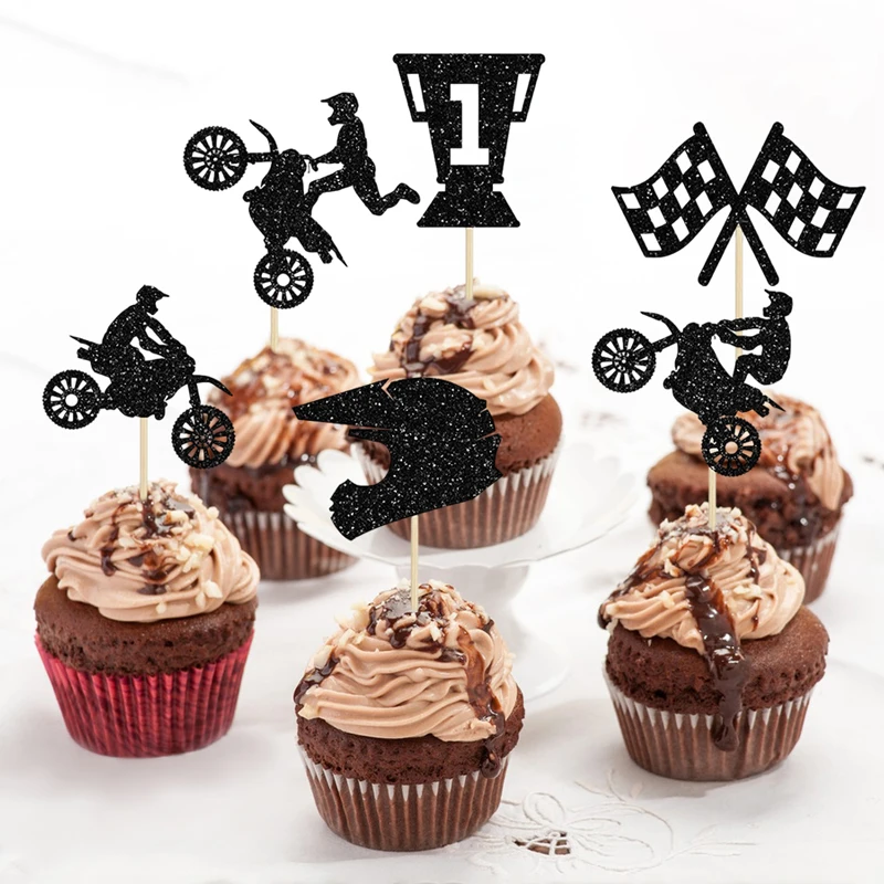 YOMDID 24 Stücke Glitter Motorrad Cupcake Topper Motorrad Kuchen Dekoration Motocross Dirt Bike Design Sport Party Supplies – Detail 9