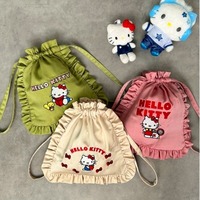 MINISO Hello Kitty Kawaii Anime Cartoon Cute Lotus Leaf Travel Makeup Bag Daily Small Body Orifice Storage Bag Gifts for Girls