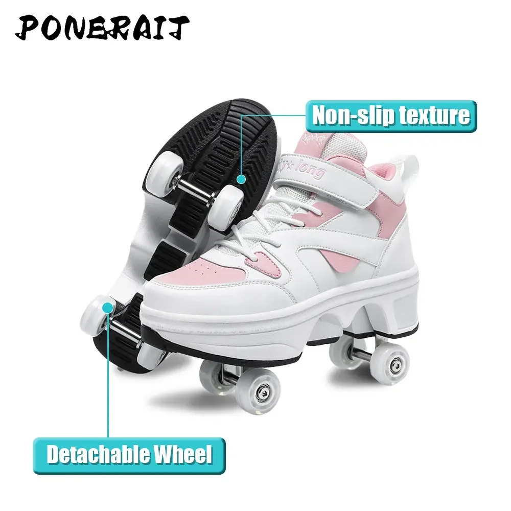 Women\'s High Top 4 Wheel Roller Shoes Fashionable Unisex Automatic Pop-up Sneakers With Wheels Dual-purpose Skating Casual Shoes