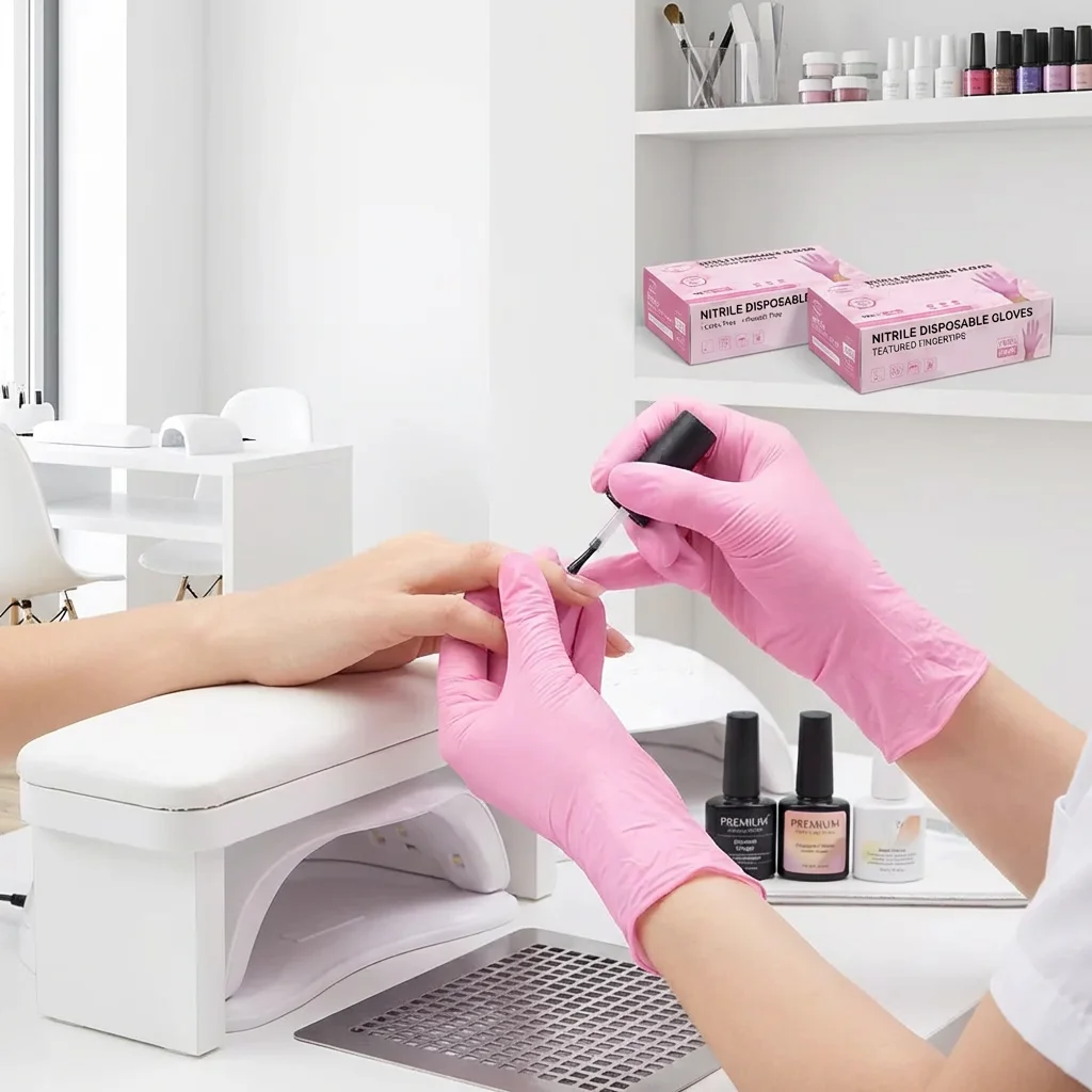 ถุงมือไนไตรล์สีชมพูเรียบง่าย 1 - Rubber Glove Cleaning บทวิจารณ์และราคา