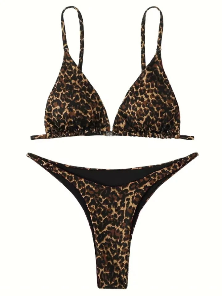 Sexy Leopard Print Backless Bikini 2 Piece Set Women Split Swimsuit High Waist Beach Bikini 2026 All Season Swimwear Bikinis Set
