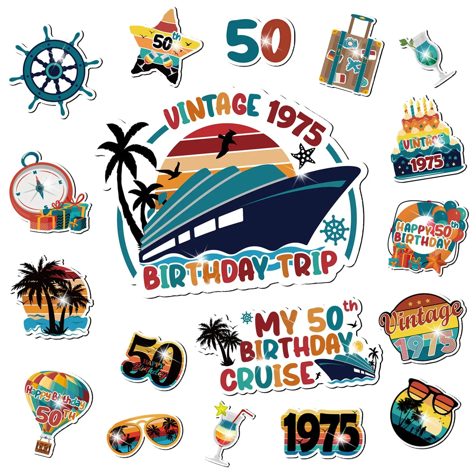 

50th Birthday Cruise Door Magnets Decorations, Summer Holiday Happy Magnetic for Vintage 1975 Men Women Anniversary Party