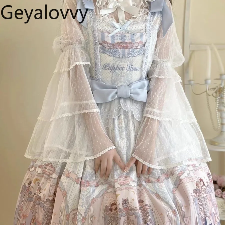 لوليتا الحلو لطيف الفتيات تنوعا قميص طويل الأكمام النمط الياباني بلون بلوزة جولة الرقبة Bowknot القمم الداخلية للنساء #4