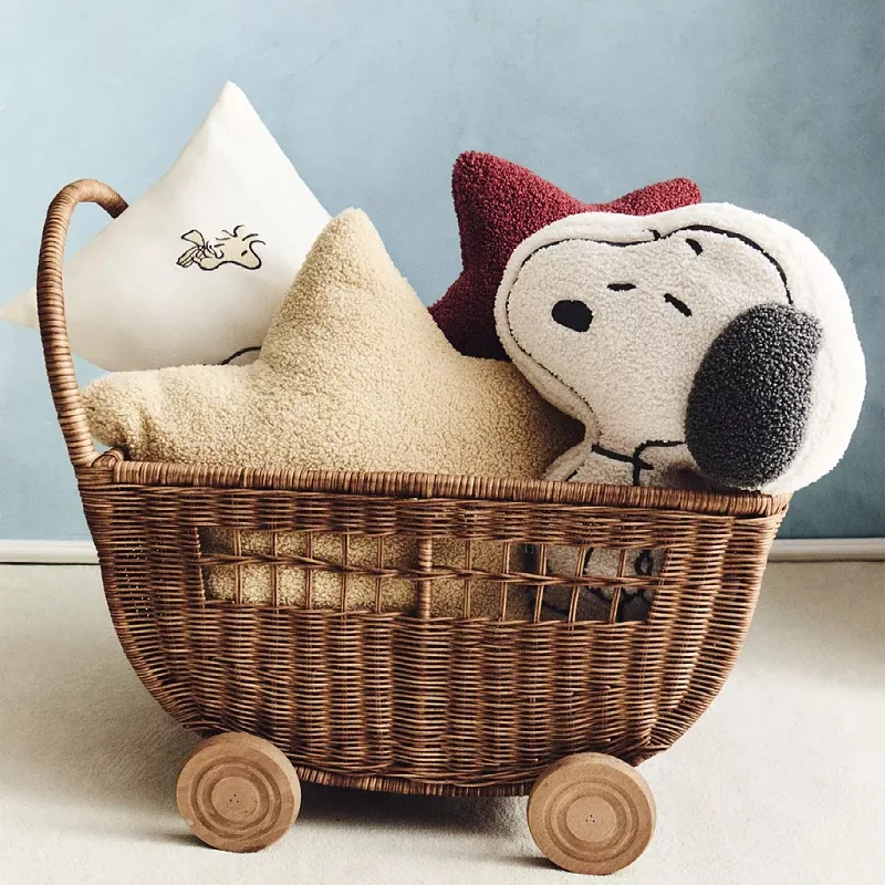 

Скандинавская плетеная корзина для хранения, большая вместительная корзина для игрушек, милый полукруглый органайзер для гостиной, портативная плетеная тележка-корзина для домашнего декора