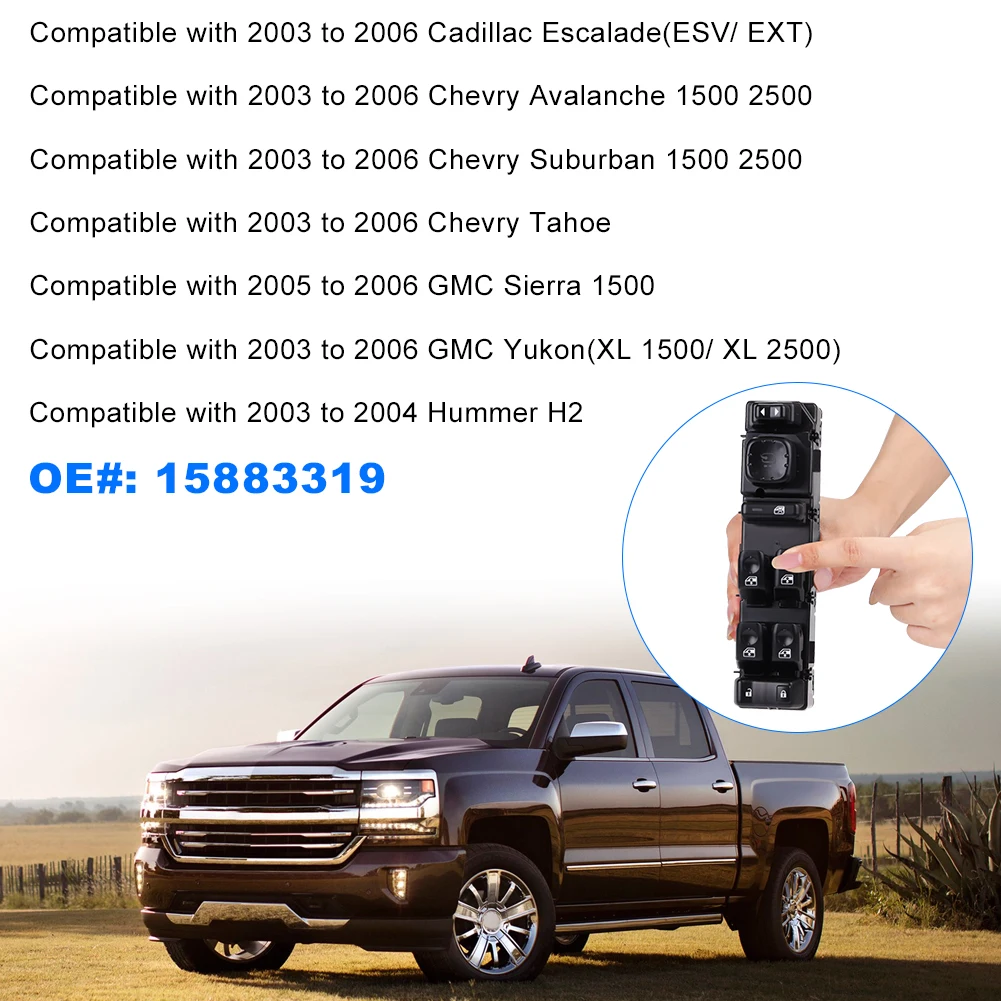 15883319 12V Window Control Switch For Chevrolet Avalanche Suburban Master Power Window Switch For Cadillac Escalade ESV EXT GMC