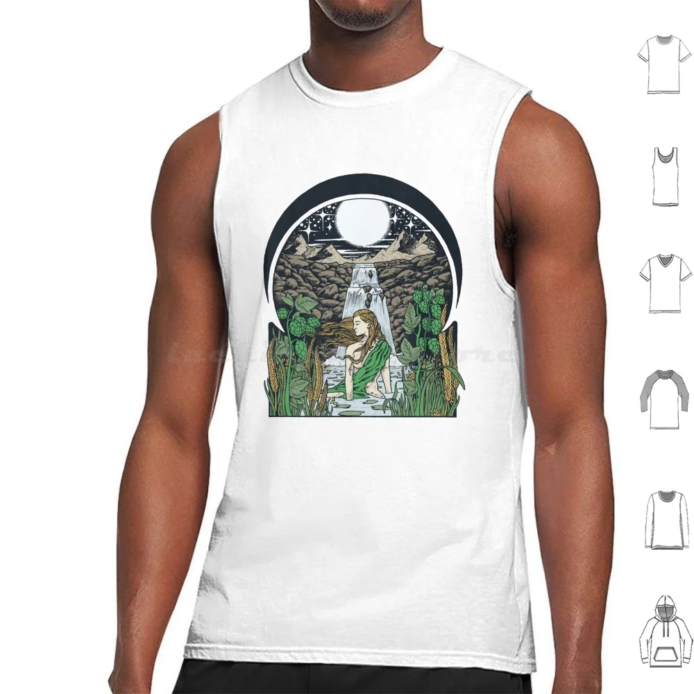 Primordial Goddess Tank Tops Print Cotton Hand Drawn Sketch Goddess Primordial Feminine Energy Tarot Tarot Water
