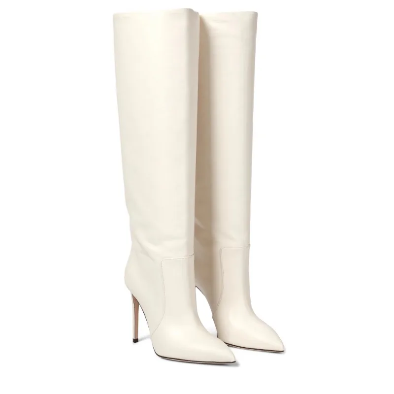 2024 New Pointed Knee Boots European and American Jockey Boots with Super High Heel and High Tube Plus Size