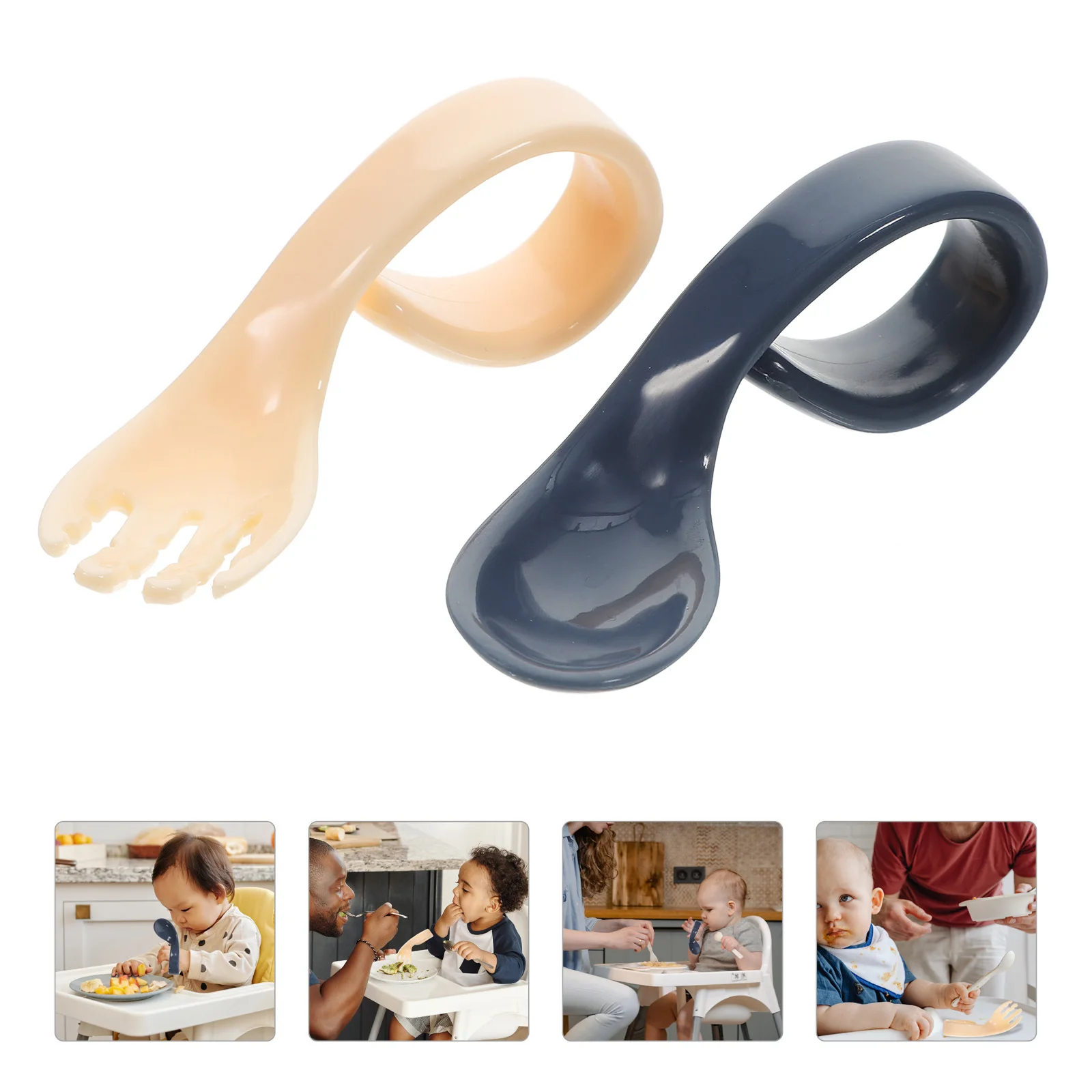 1 مجموعة 1 مجموعة الرضع ملعقة للتغذية شوكة عدة تصميم منحني للأطفال أقل من 2 سنة عدم الانزلاق مقبض ارتفاع درجة الحرارة المقاومة التدريب