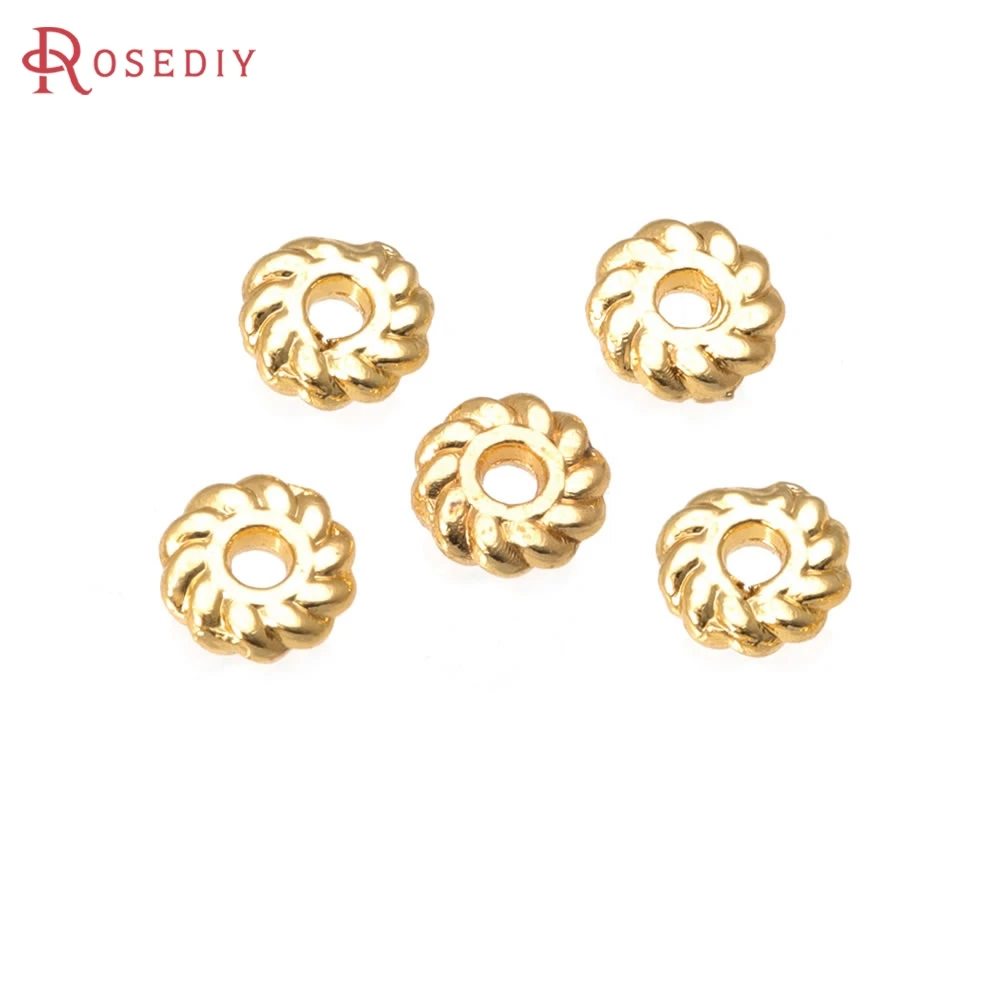 50PCS 18K Gold Color Brass Worm Pettern Round Necklaces Bracelets Spacer Beads High Quality Diy Necklace Earrings Jewelry Making