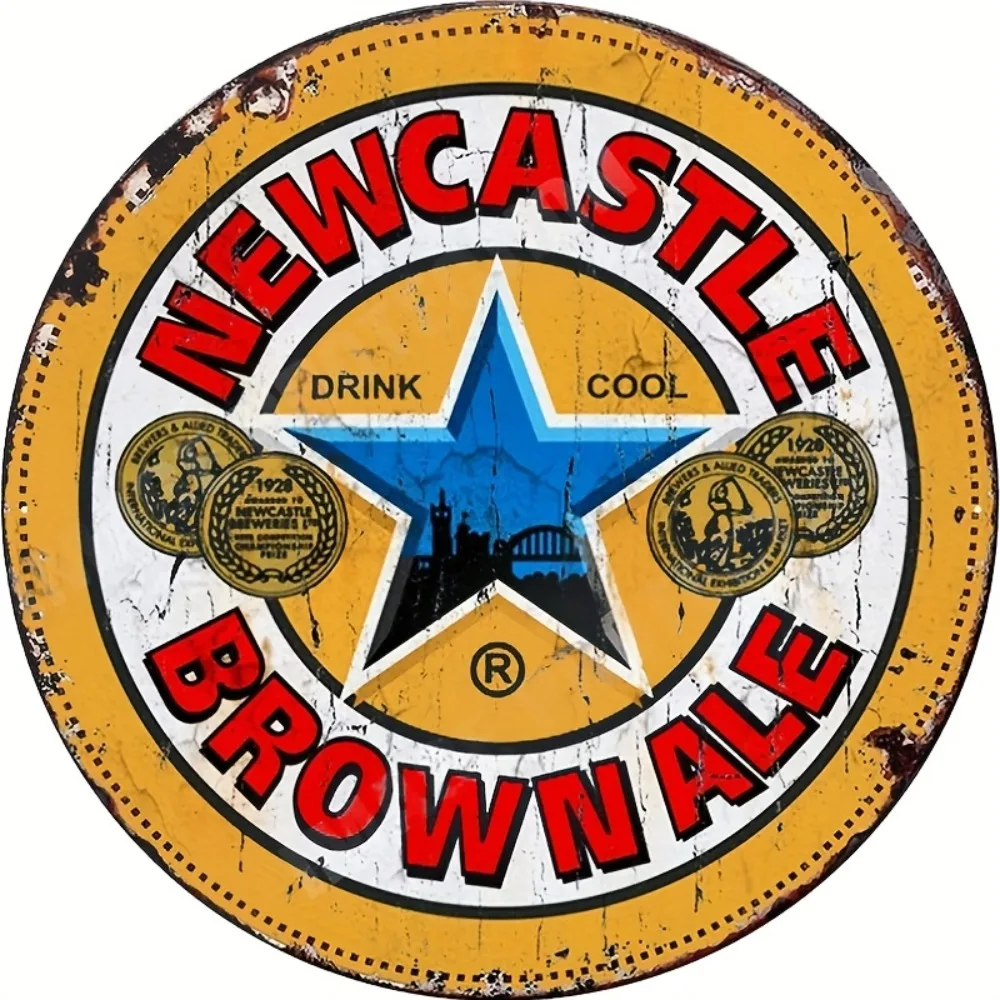 علامة Newcastle Brown Ale العتيقة - لوحة حائط كلاسيكية من الألومنيوم، ديكور داخلي/خارجي لبار الحانة، فن الكهف للرجال