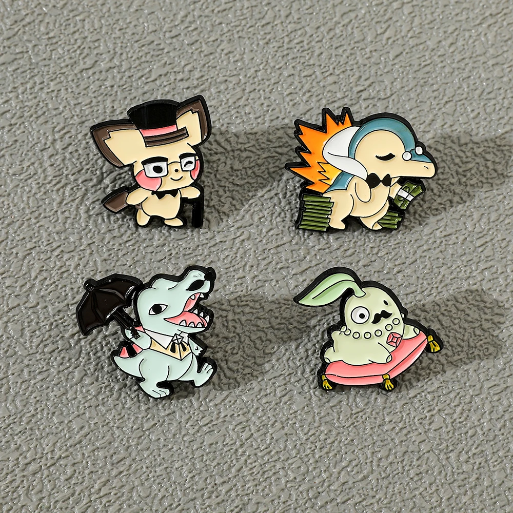 Desenhos animados Animated Pokémon Broche, Bonito Dinossauro Azul Esmalte Pin, Emblema De Metal, Mochila Jóias, Acessórios de Vestuário, Presente, 4 Pcs
