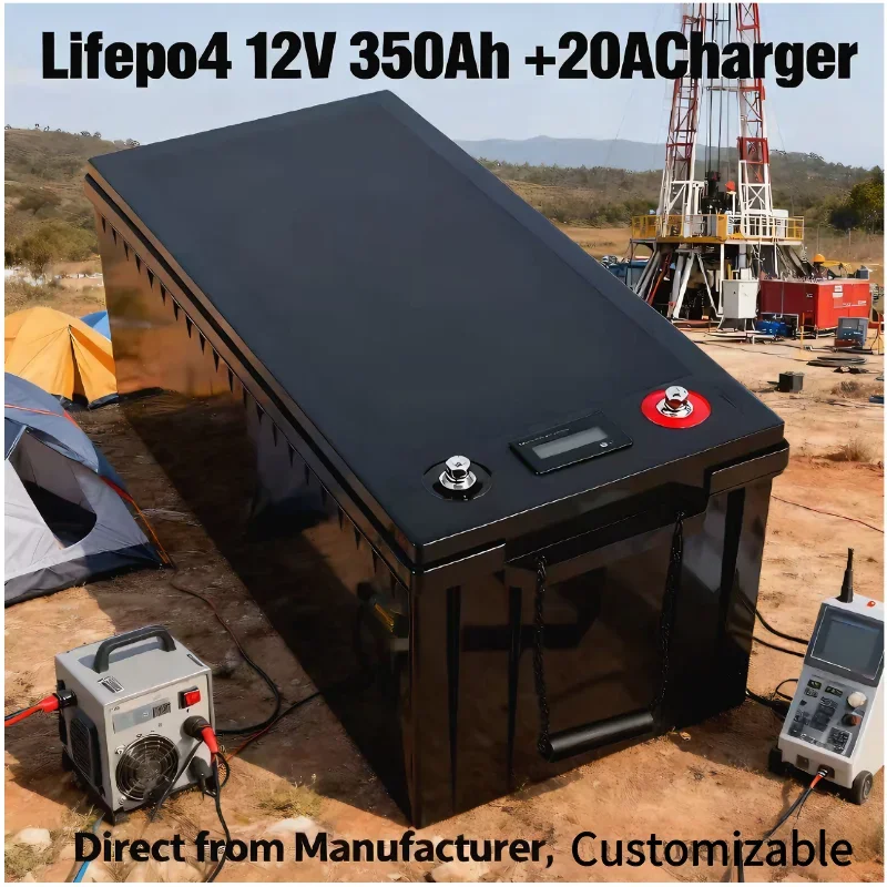 Waterproof 12V 350Ah LiFePO4 Battery 12.8V 4S, Deep Cycle Lithium Iron Phosphate Battery with 100A BMS & 20A Charger, Perfect fo
