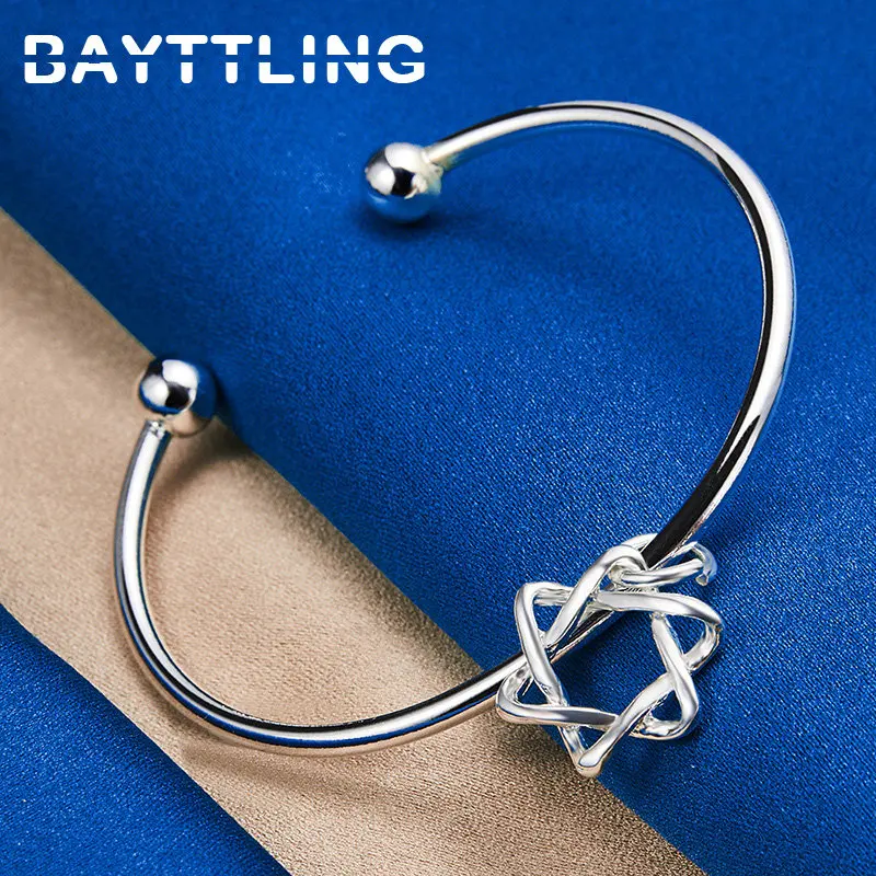 

925 Sterling Silver Adjustable Star Bangle Bracelet For Women Fashion Charm Party Jewelry Wedding Engagement Gifts Accessories