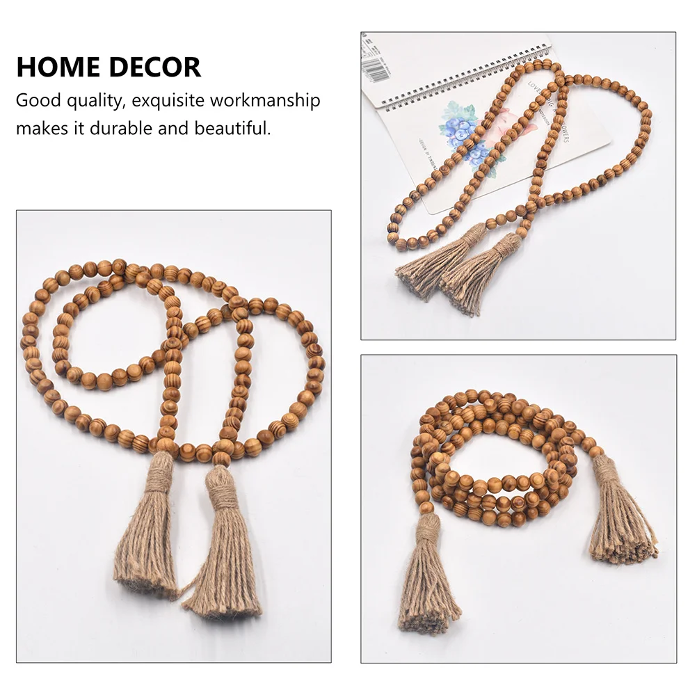 

1Pcs Wood Bead Hanging Decor Tassel Pine Wood Beads Bohemian Style Wall Hanging Pendant Home Adornment Indoor Ornaments