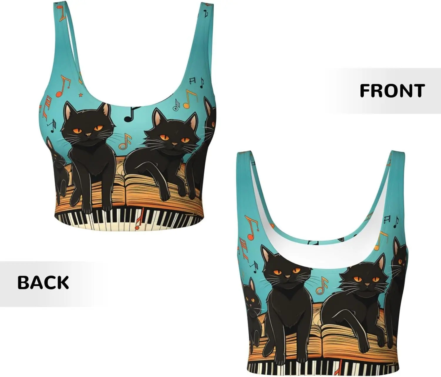 สปอร์ตบราสําหรับผู้หญิง, U Back เสื้อกล้ามสตรีแบบถอดได้แมวนอนบนเปียโนตลกโยคะพิมพ์ออกกําลังกาย Bras