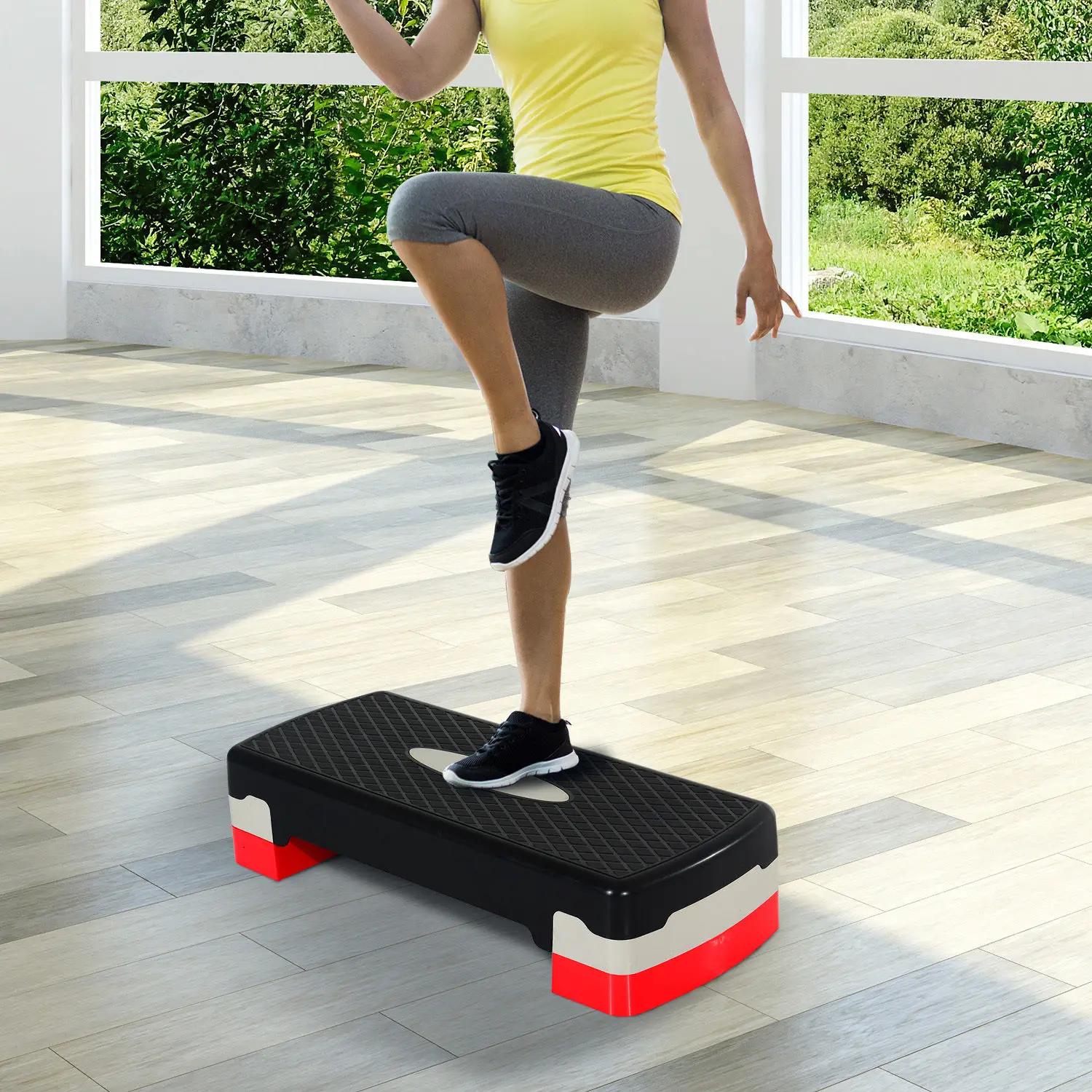 Homcom Stepper, Aerobische Fitness, Verstelbare Hoogte, 2 Niveaus, Antislip Oppervlak, PP Materiaal, 68 X 29 X 15 Cm, Rood-Zwart-Grijs