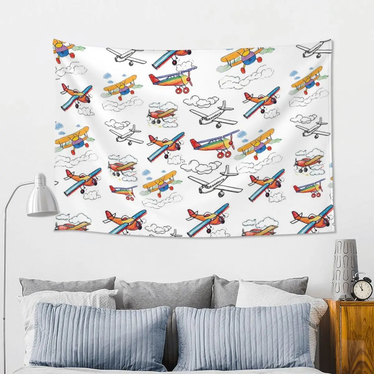 Colorful Nostalgic Airplanes Pattern Aviation Enthusiast Tapestry Hippie Wall Hanging Aesthetic Home Decoration Tapestries