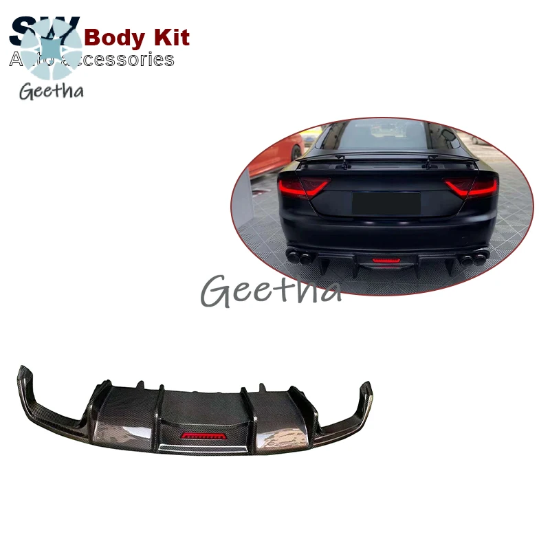 

For KB Style Carbon Fiber Rear Diffuser For Audi A7 S7 RS7 C7.5 2016-2018 Upgrade Performance Kit With Light Rear Bumper Lip Pa