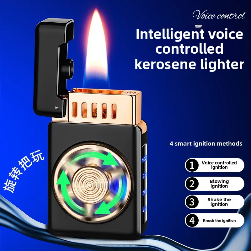 Intelligent Voice-controlled Lighter Displays Various Ignition Methods Rotating and Playing with Decompression Cigarette Lighter