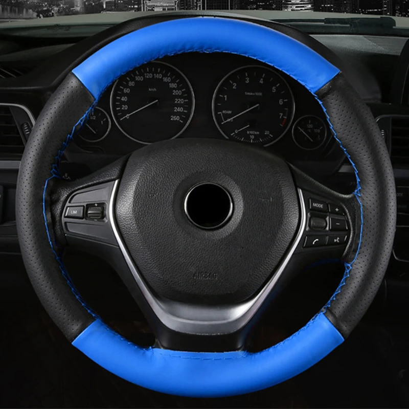 DIY Soft Fiber Leather Car Steering Wheel Cover 38cm Steering Wheel Cover With Needles And Thread Auto Interior Accessories