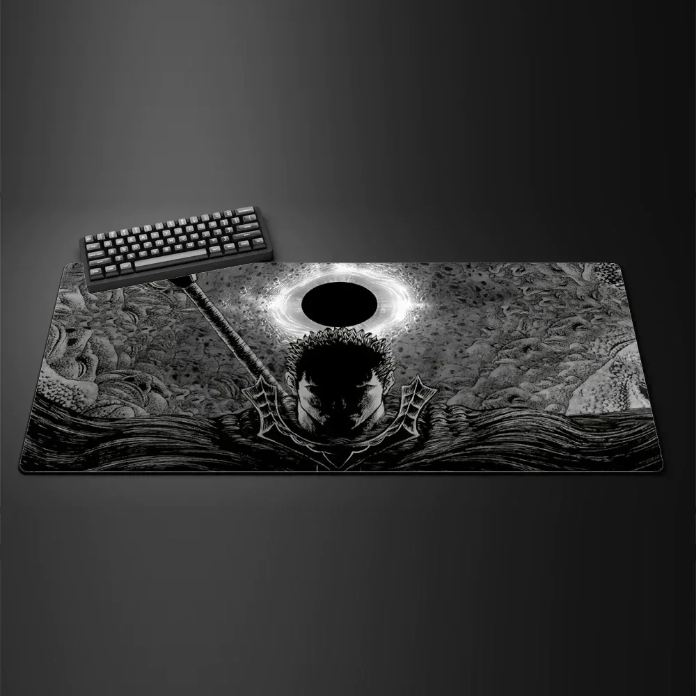 Black White Manga Style Large Gaming Mouse Pad Starry Sky Cloud Mountain Pattern Non‑Slip Rubber Extended Desk Keyboard Mat 