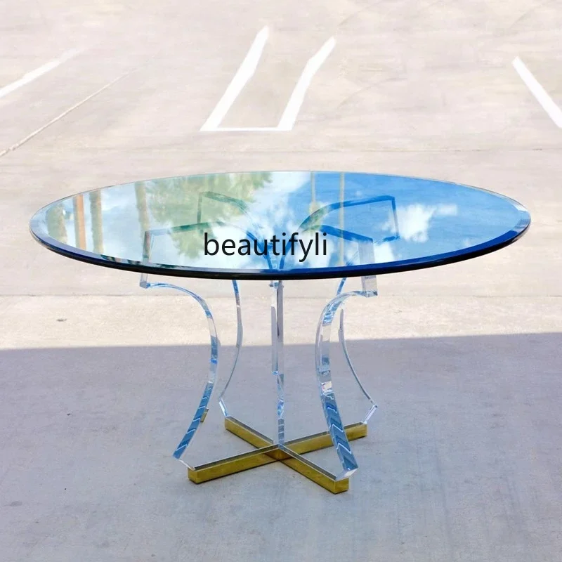 

Light luxury acrylic dining table household small apartment round table personalized transparent negotiation table2936