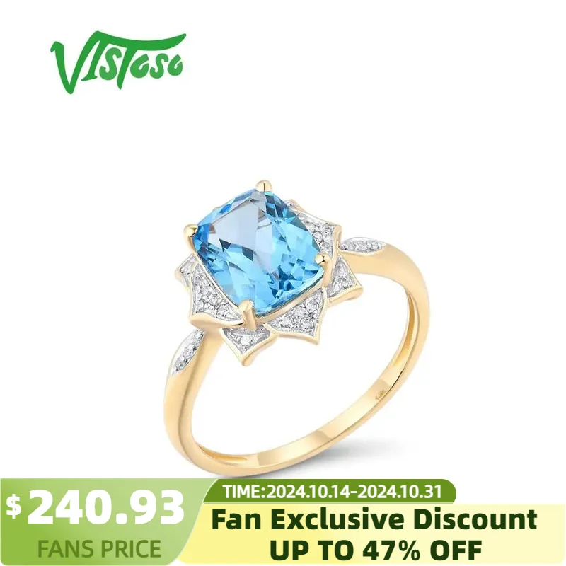 

VISTOSO Gold Rings For Women 14K 585 Yellow Gold Glamorous Blue Topaz Sparkling Diamond Luxury Anniversary Gifts Fine Jewelry